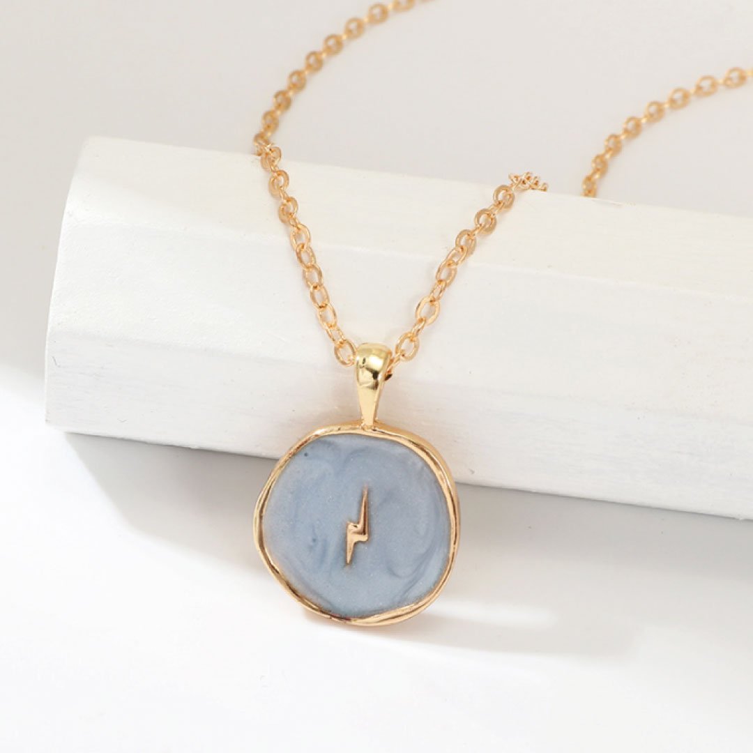 Azure Singularity – 14K Gold Lightning Bolt Blue Astral Necklace