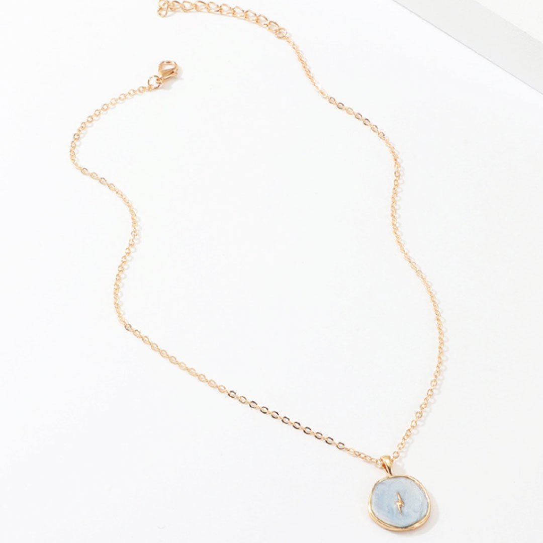 Azure Singularity – 14K Gold Lightning Bolt Blue Astral Necklace