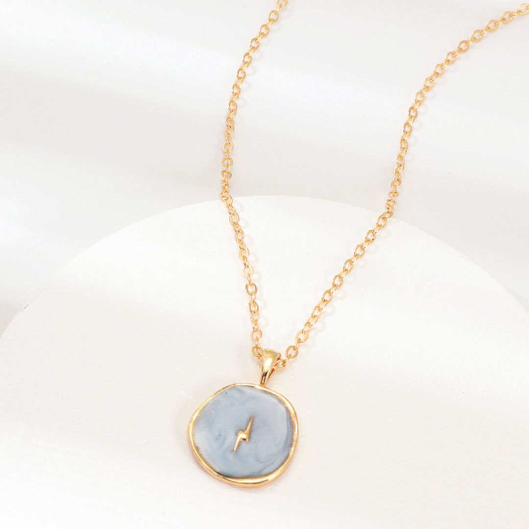 Azure Singularity – 14K Gold Lightning Bolt Blue Astral Necklace