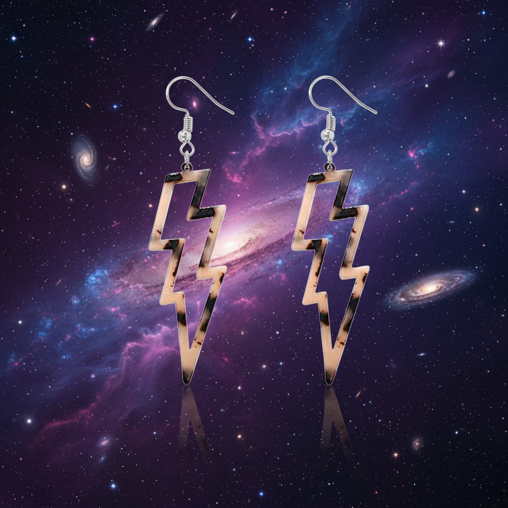 Leopard Nebula Neon Lightning Bolt Earrings